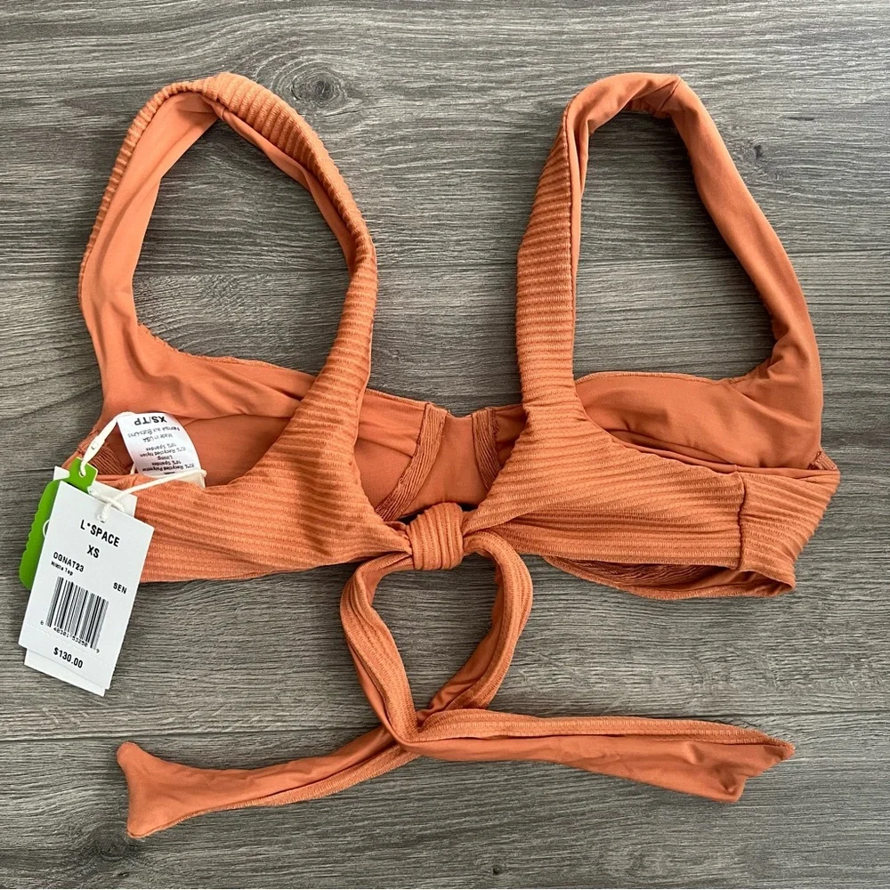 L*SPACE Nikita Bikini Top XS Sienna Ribbed Neutral Underwire Demi Cups Retro 70s